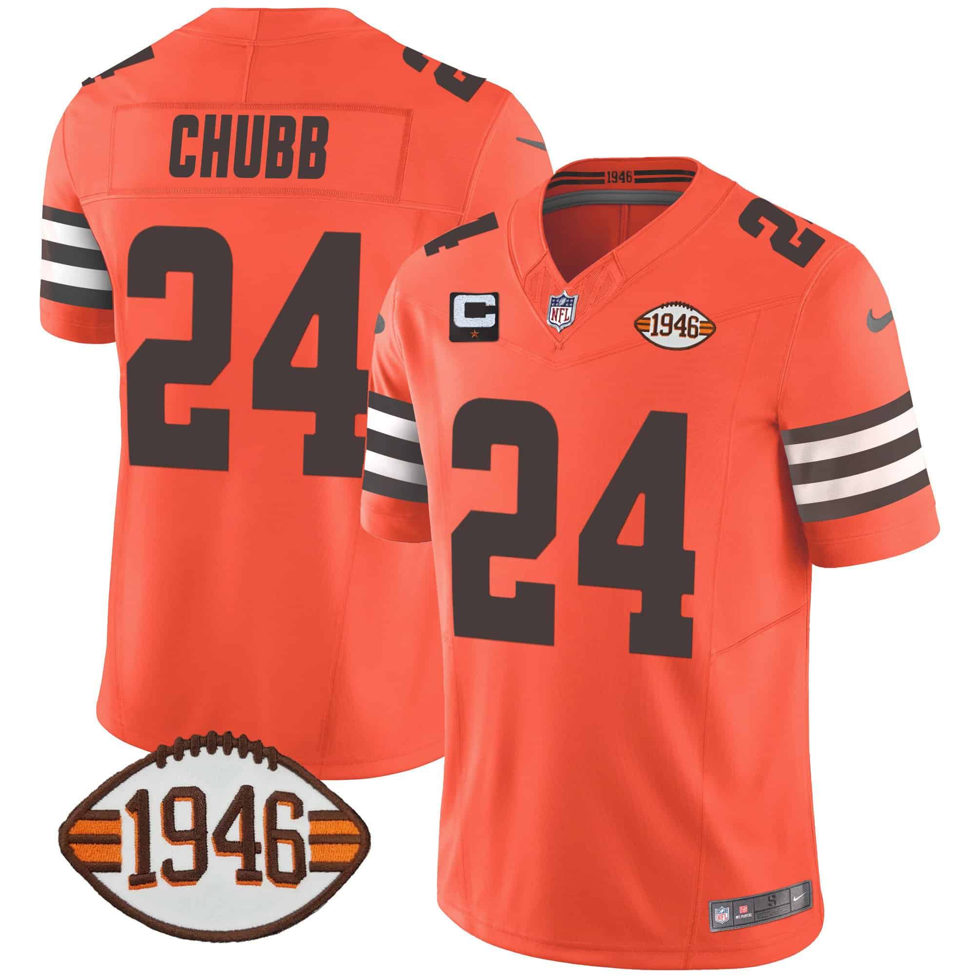 Men Cleveland Browns #24 Chubb Orange 1946 75th Anniversary Patch 2024 Nike NFL Jersey->indianapolis colts->NFL Jersey